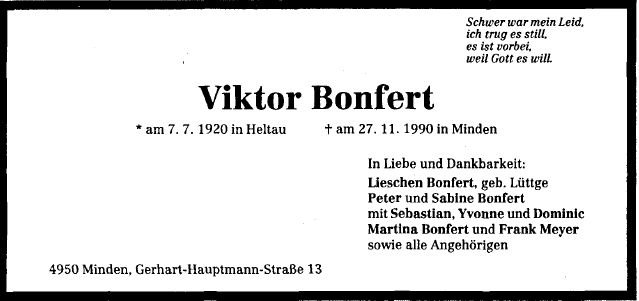 Bonfert Viktor 1920-1990 Todesanzeige